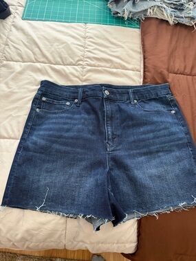 American Eagle Outfitters Dark Blue High-Rise Raw Hem Denim Shorts
